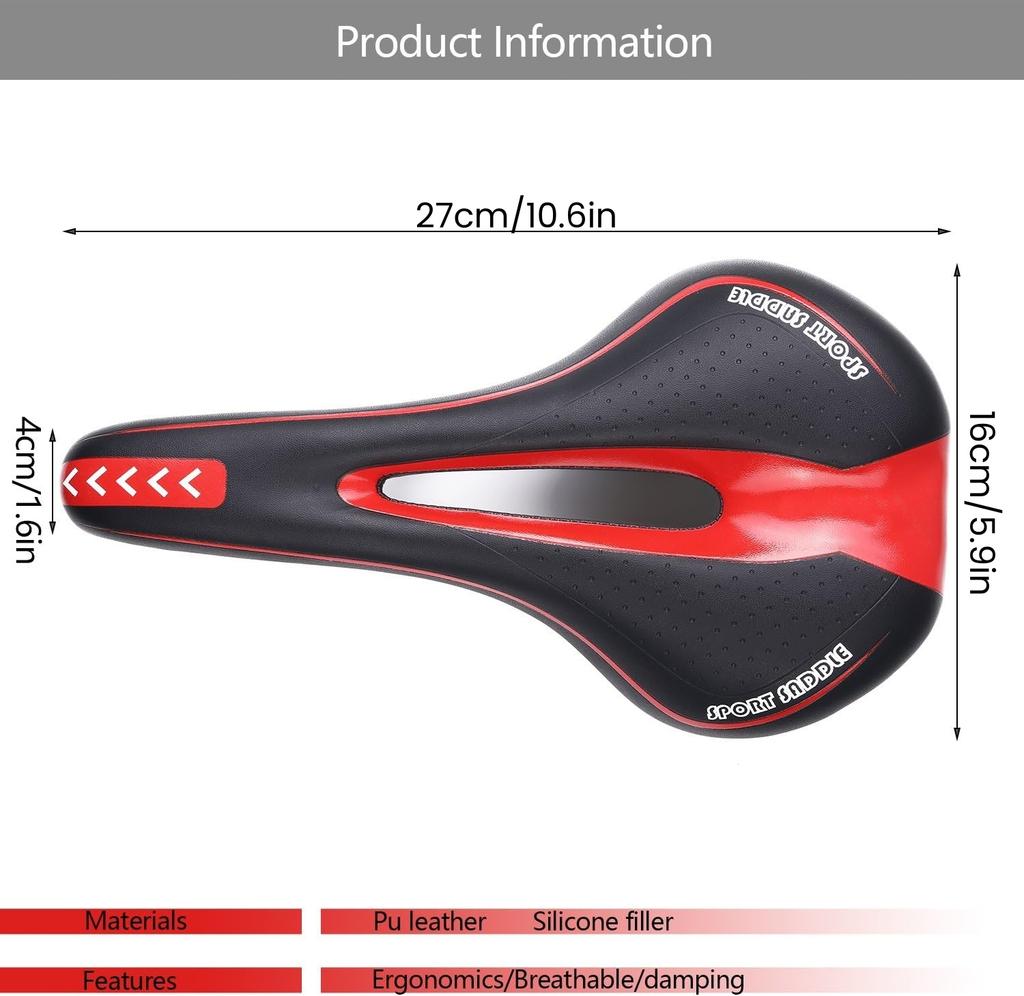 Bike Saddle Mountain Bike Seat Breathable Comfortable Bicycle Seat PU Leather Gel Filled Shockproof Men Women Bicycle Saddle