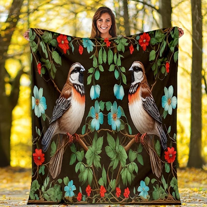 1pc Birds Print Blanket, Soft Warm Throw Blanket Nap Blanket for Couch Sofa Office Bed Camping Travel, Multi-purpose Gift Blanket
