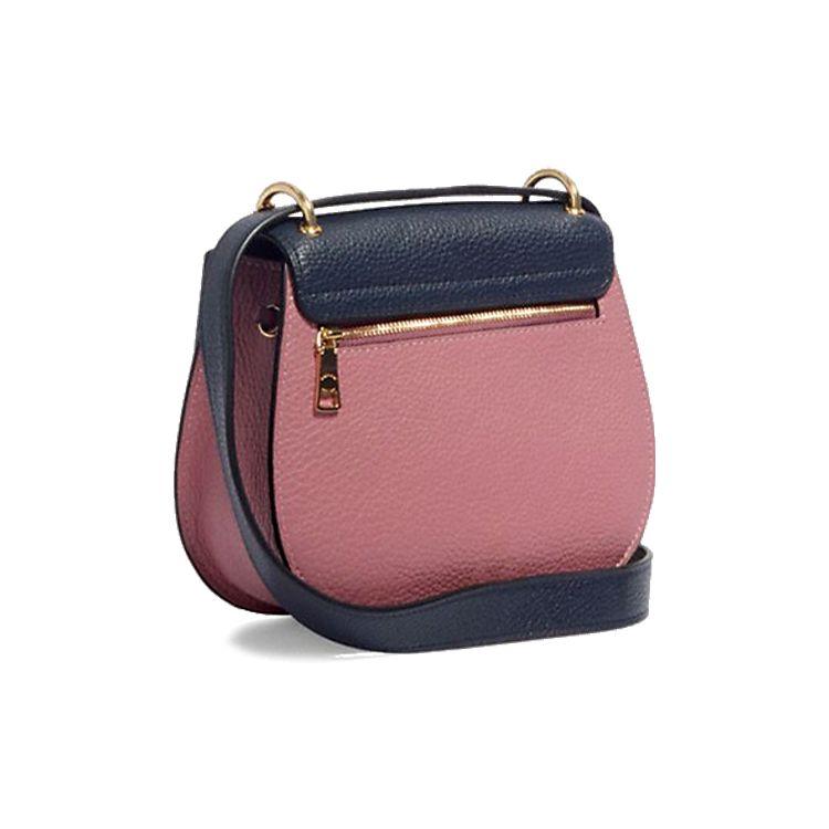 Coach Remi 20 Color Block Leather Saddle Bag Women Shoulder Bag Khaki Midnight-Blue 2316-IMR34