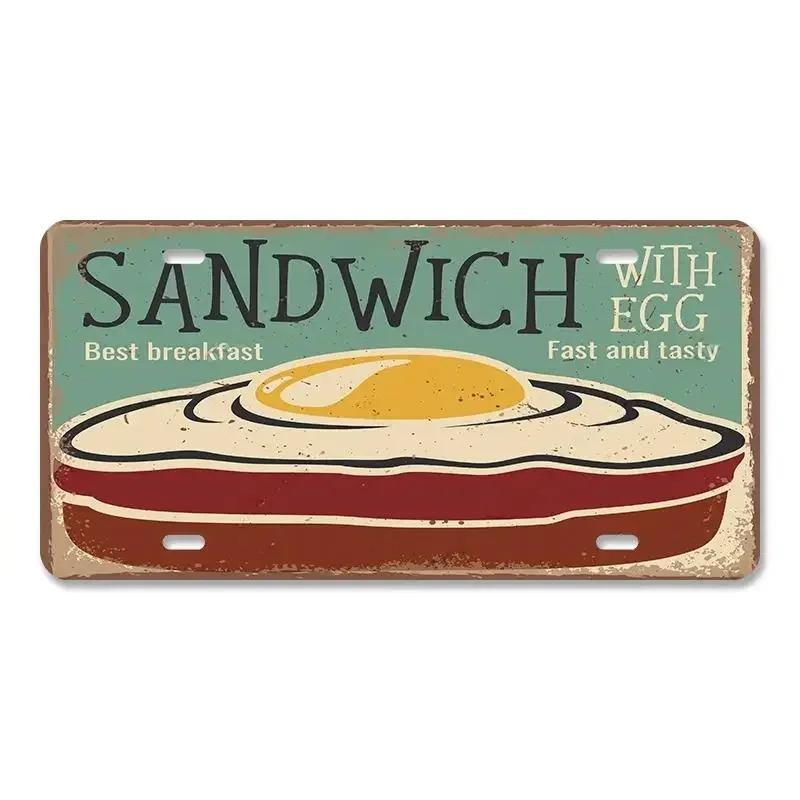 Vintage Delicious Foods Plate Metal Aluminum Sign Pizza Hot Roll Sandwich Donuts Metal Poster Home Cafe Restaurant Wall Decor