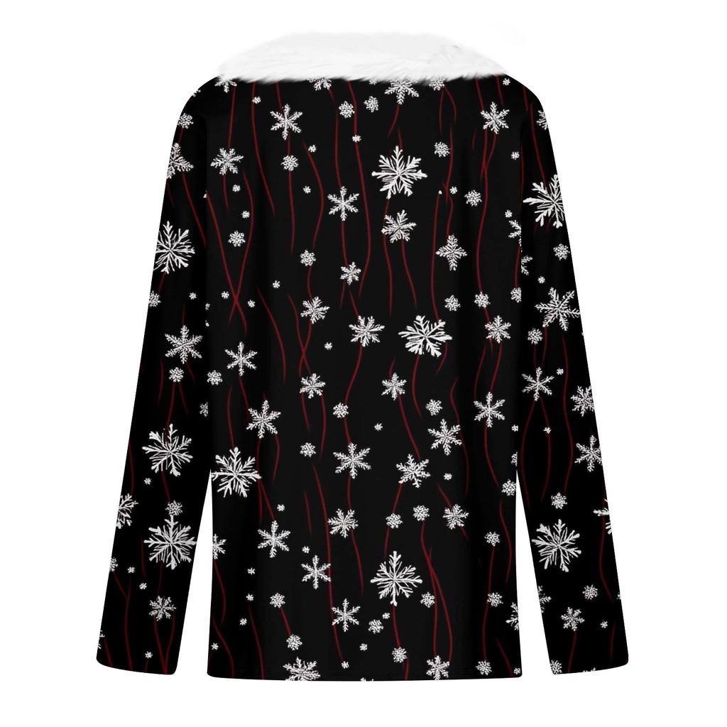 Женский длинный рукав рождественский принт вечеринка плюшевый воротник широкий повседневный V-образный вырез топ