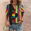 Women'S T-Shirt 3d Rainbow Color Print Tops Tees Fashion Casual V-Neck Pride Month Clothing Summer Lady Oversized Pullovers