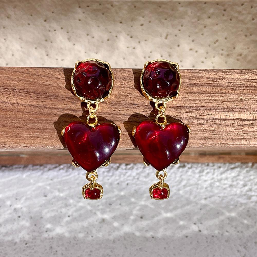 Средневековые глазурованные красные серьги «Любовь» Серьги в форме персикового сердца с тяжелой промышленностью