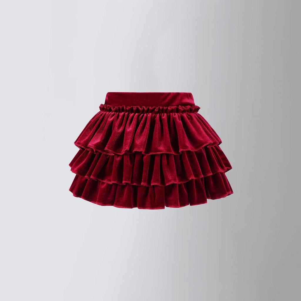 2026 Юбка-торт из черного бархата для девочек, с высокой талией, А-силуэта, короткая, весенняя, расклешенная, праздничная одежда, школьная, детская, универсальные многослойные юбки