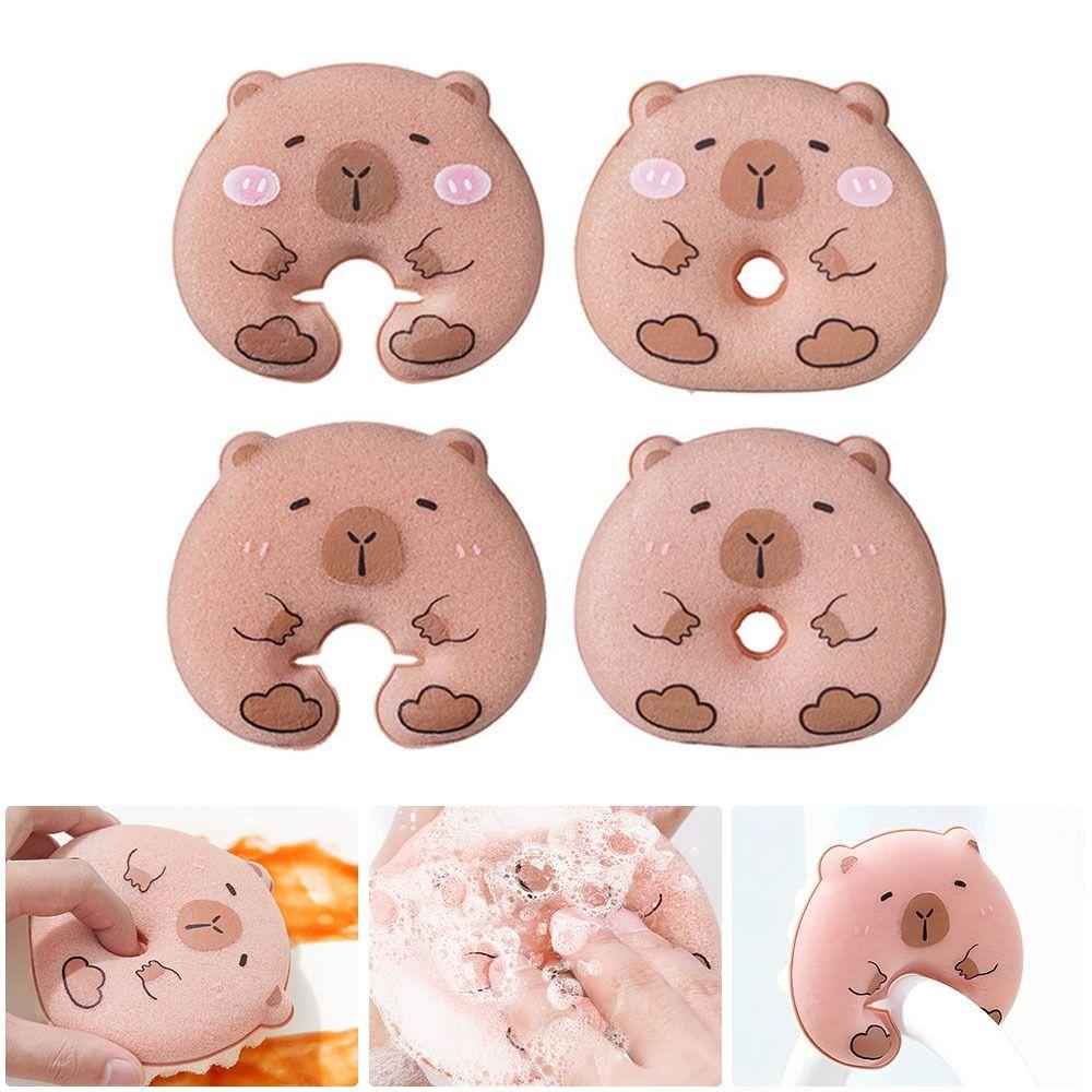 Новая Мультяшная Капибара Губка для Мытья Многоразовая с Держателем на Присоске Щетка для Чистки Абразивные Губки Чистящий Инструмент