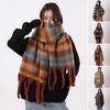 Women Plaid Scarf Chunky Oversized Winter Shawl Tassel Wrap Retro Literary Style Warm Wide Scarf for Ladies Gifts