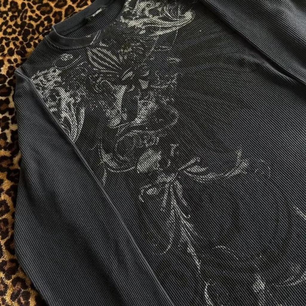 BeatStreet Графический принт Черная футболка Женская осенняя одежда Y2K Кибер Гранж Пуловеры Футболки 00-е Ретро Эстетика Коттедж Укороченные топы