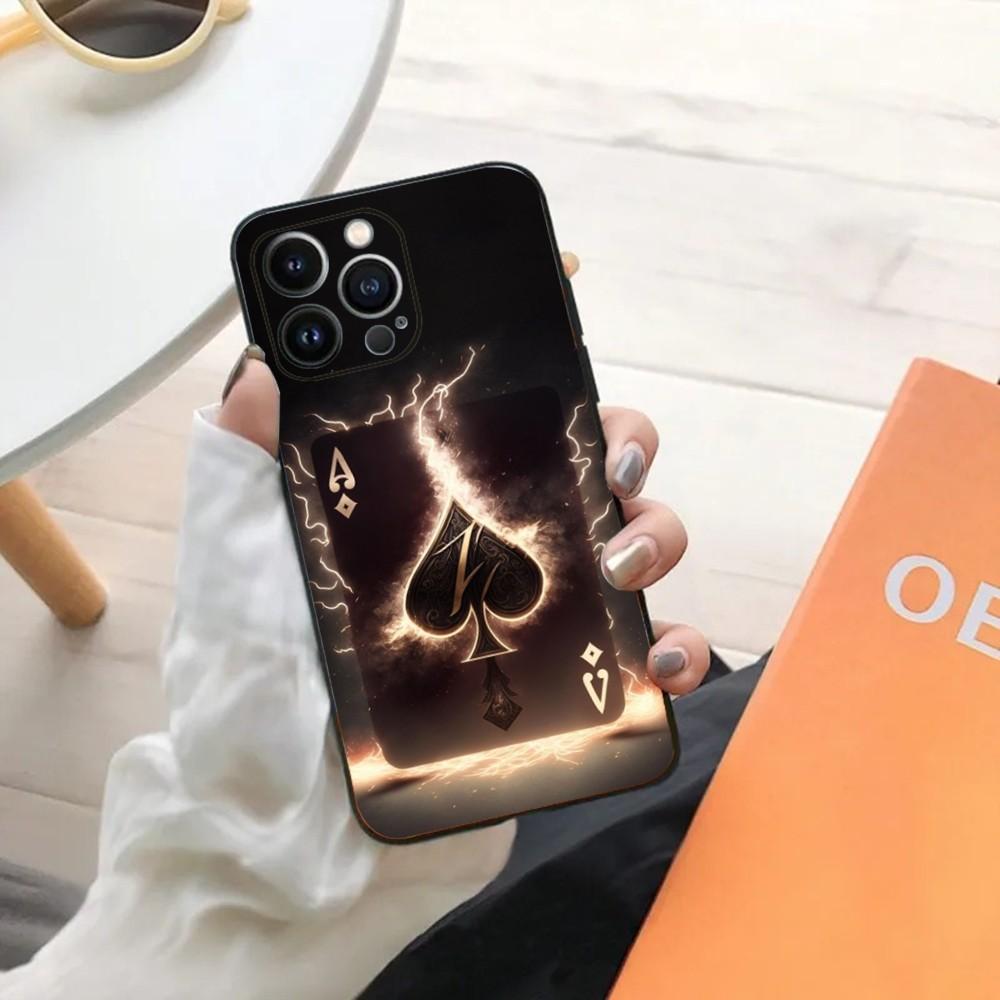 Poker Playing Card Phone Case For iPhone 15,14,13,12,11,Plus,Pro Max,XS,X,XR,SE,Mini,8,7 Soft Silicone Black Cover