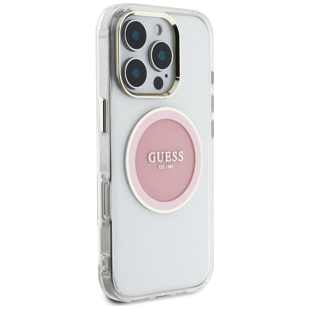 Guess IML Metal Colored Circle Classic Logo MagSafe case for iPhone 16 Pro pink