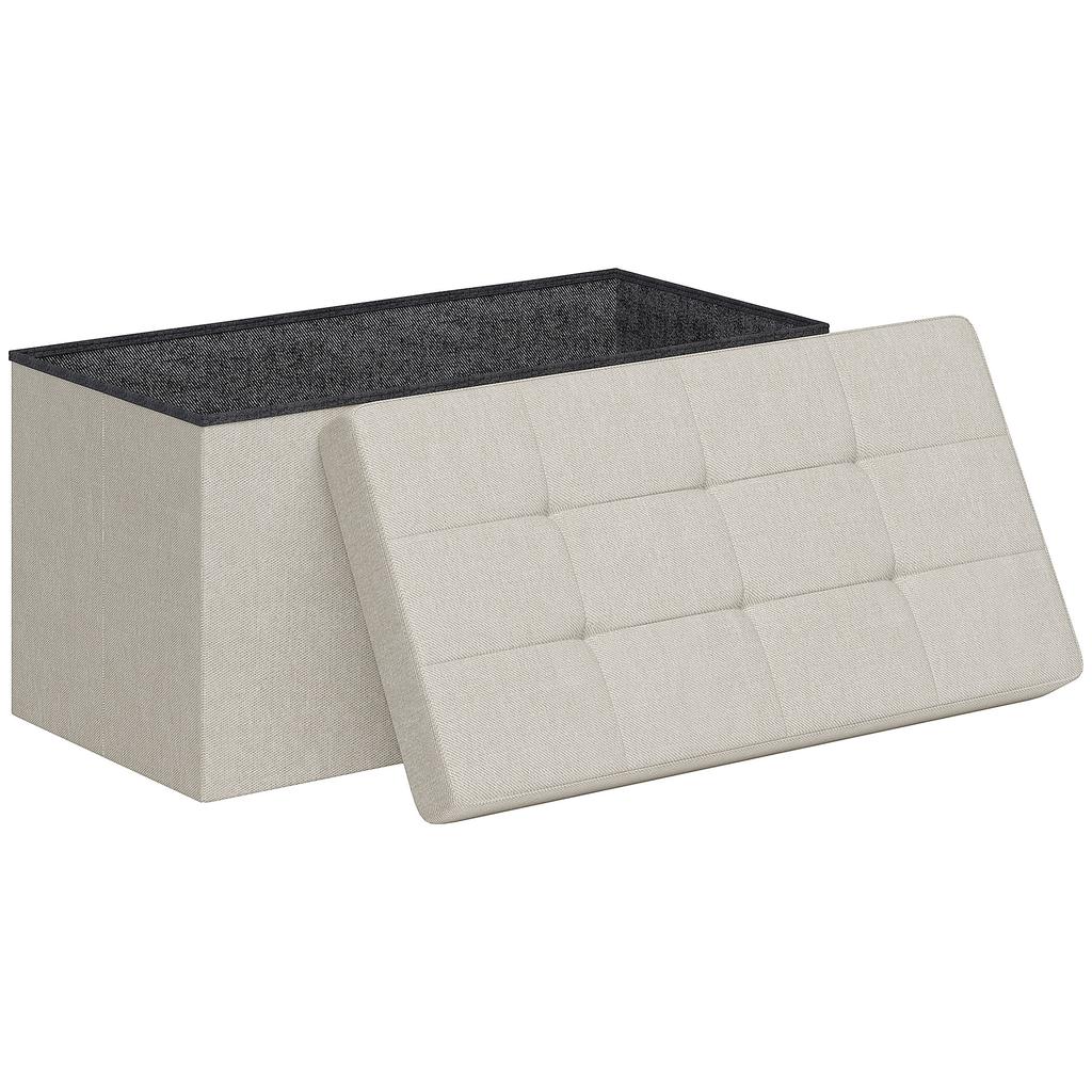 Storage Bench Foldable Storage Ottoman End-of-Bed Footrest with Tufted Lid 76L x 38W x 38H cm Cream
