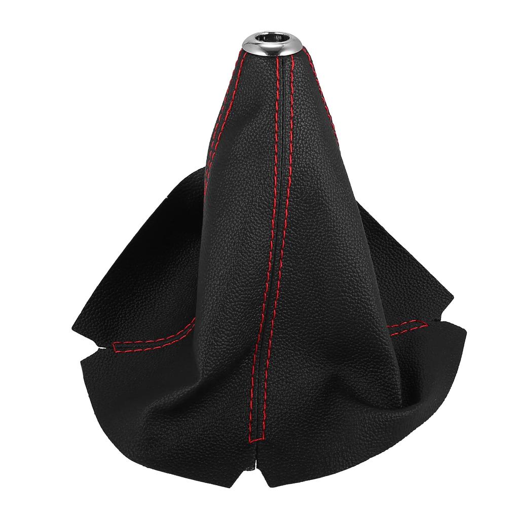ACROPIX Car Shift Boot Cover Gear Shift Knob Boot Dust Cover Universal Faux Leather Black with Red Line