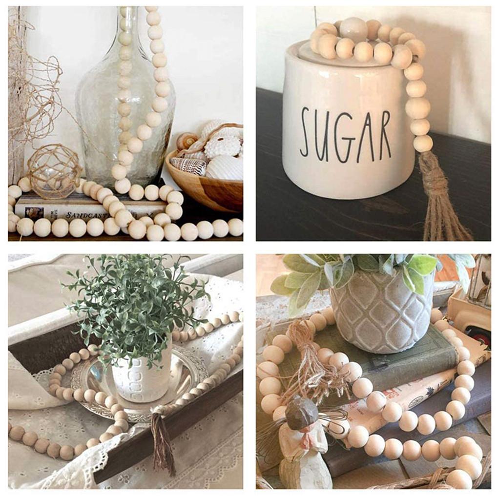 Nordic Wood Beads Garland with Tassel Farmhouse Beads Rustic Country Kids Home Wall Decor