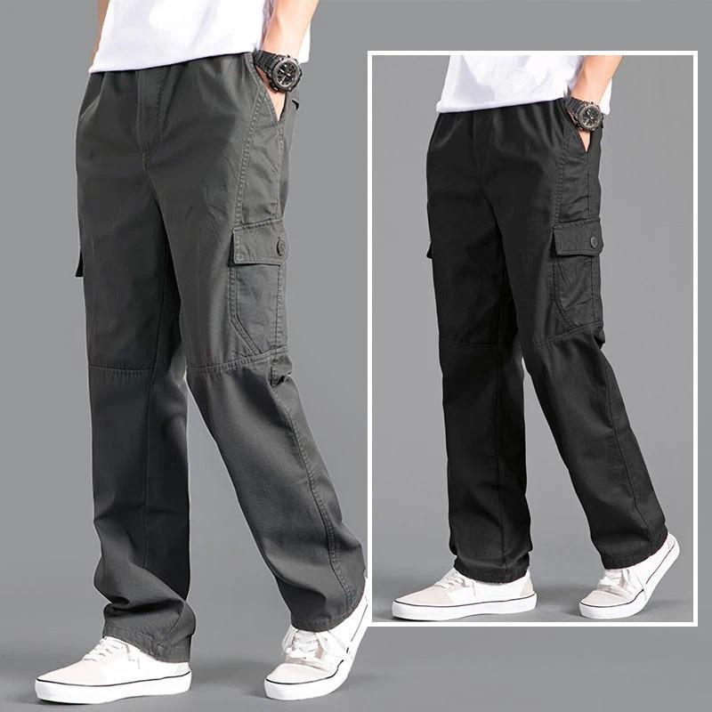 Cargo Pants Men's Loose Straight Oversize Clothing Solid Grey Versatile Work Wear Black Joggers Cotton Casual Male Trousers