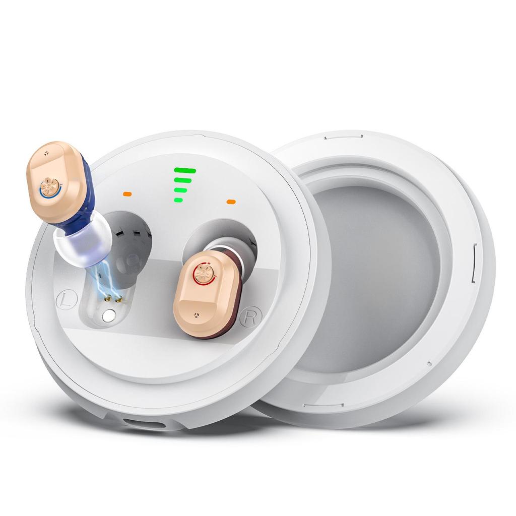 Слуховой аппарат TWS с цифровым дисплеем: Портативный внутриушной усилитель звука для пожилых людей с зарядным чехлом.