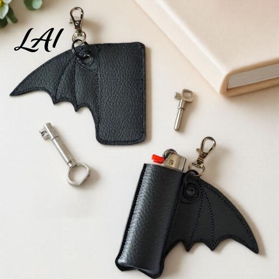 Igniter Cover Pendant Gothic Bat Case Keychain Punk Faux Leather Holder Portable Sleeve Pouch for Backpack Halloween Keychain