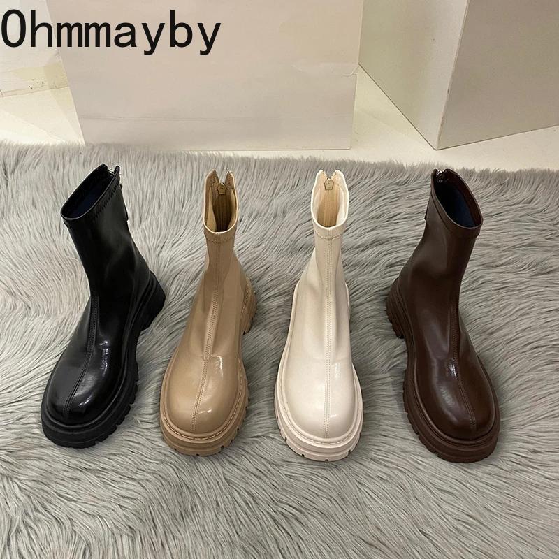 Fashion Autumn Chunky Women Chelsea Boots Fashion Back Zippers Thick Heel Short Booties Retro Style Street Style Female Shoes