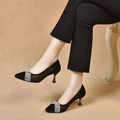 Женские туфли-лодочки осенние черные туфли женские модные кристальные туфли на высоком каблуке платье остроконечные изящные удобные туфли на низком каблуке сексуальные женские туфли на высоком каблуке