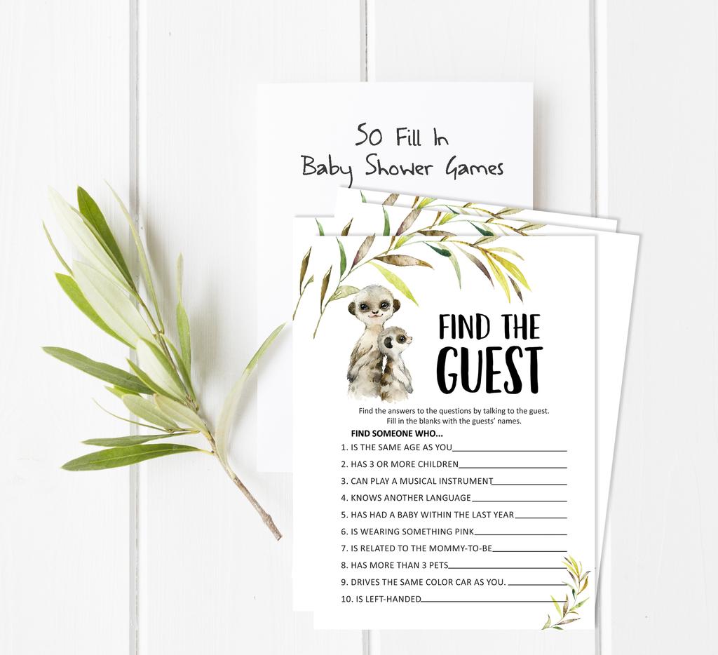 Inkdotpot Игровой набор Baby Shower из 50 игр BabyA AlphabetA ABCA Игра Meerkat Baby Gender Neutral Party