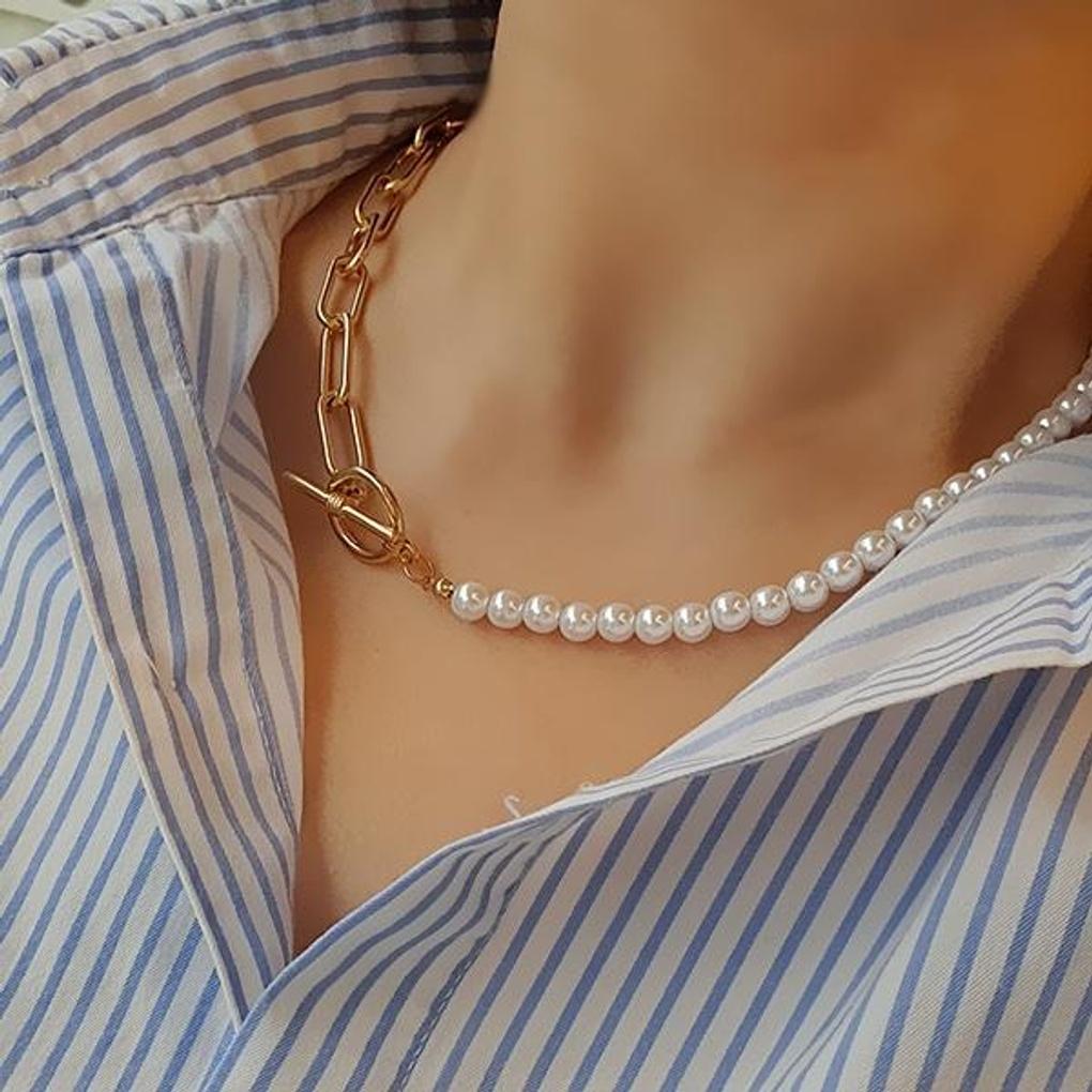 Nevada pearl necklace (half pearl and half metal)