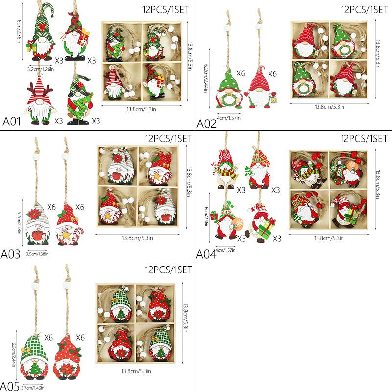 12Pcs Wooden Christmas Gnome Ornaments Xmas Tree Hanging Pendant 2025 Navidad Party Decoration for Home 2026 New Year Kids Gift