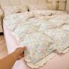 Washed cotton double-layer yarn bed four-piece set princess wind quilt cover knitted cotton bed sheet skin-friendly breathable pillowcase three-piece