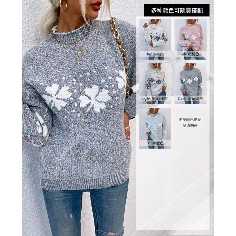 Свитер женский с высоким воротом свободный снежинка вязаный пуловер повседневный длинный рукав