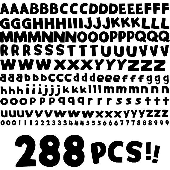 288 PCS Alphabet Combo Set, Bulletin Board Letters Including 78pcs Uppercase Letters, 78pcs Lowercase Letters, 30pcs 0-9 Numbers & Punctuation,