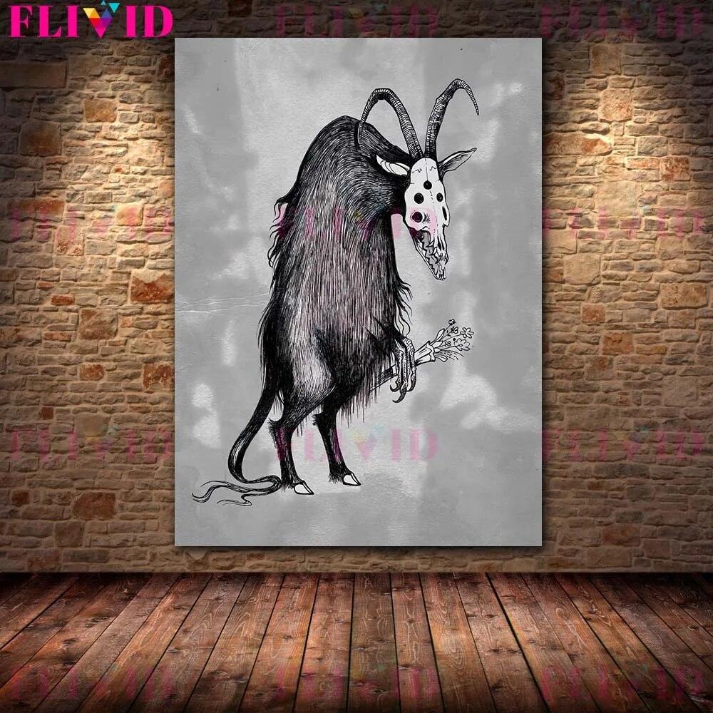 Кровожадный ягненок и змея, сова, винтажное ужасное животное, настенное искусство, холст, картина, сова и коза, человек, абстрактный плакат с принтом, декор без рамки