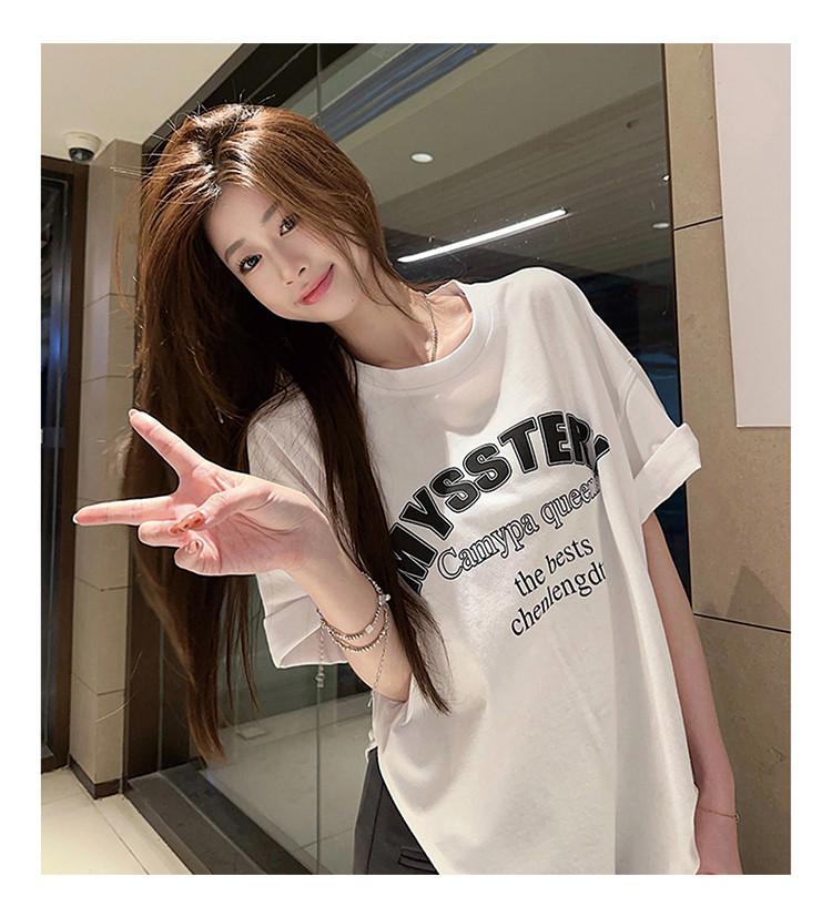 Simple round neck letter printed T-shirt for women