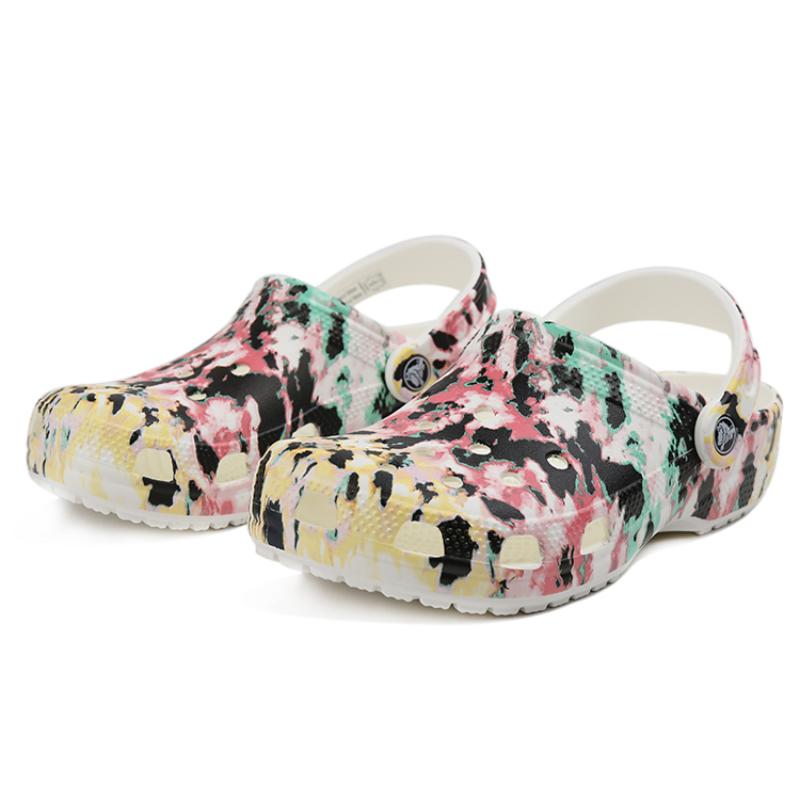 Crocs Классические сабо с узором, обувь с разноцветной вставкой, унисекс 'Черный Розовый Зеленый'