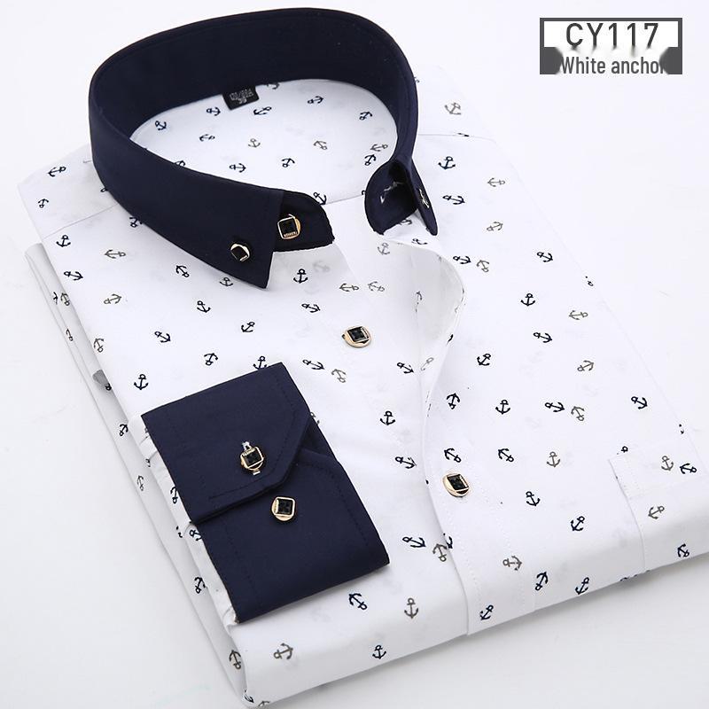 Новая мужская рубашка с длинным рукавом в клетку и цветочным принтом Slim Fit - Корейская повседневная мода