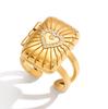 Uworld Classic Rhinestone Love Tarot Card Photo Box Open Ring For Women Delicate 18K Gold Plated Stainless Steel Party Jewelry