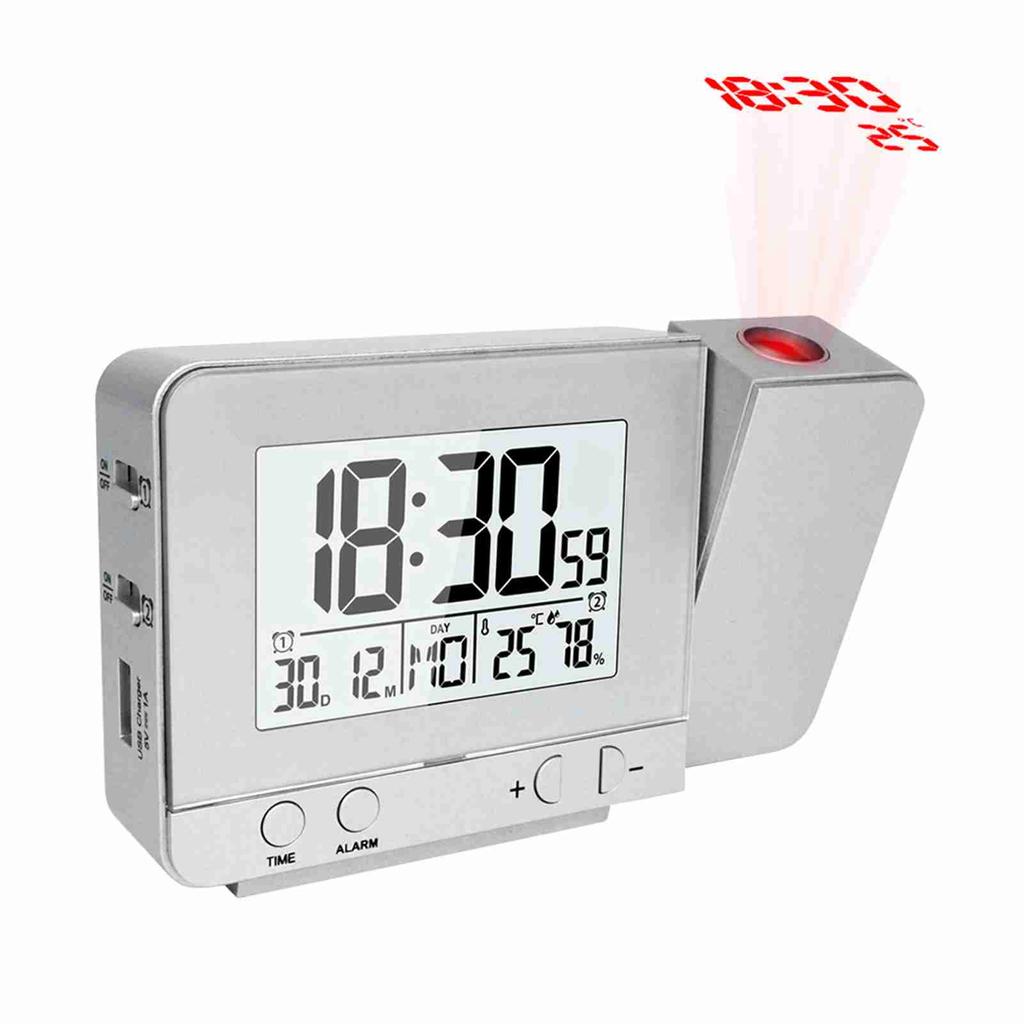 Projection Alarm Clock for Bedroom with Thermometer Hygrometer Digital Project Ceiling Clock Dimmable LED Display 180°Rotable