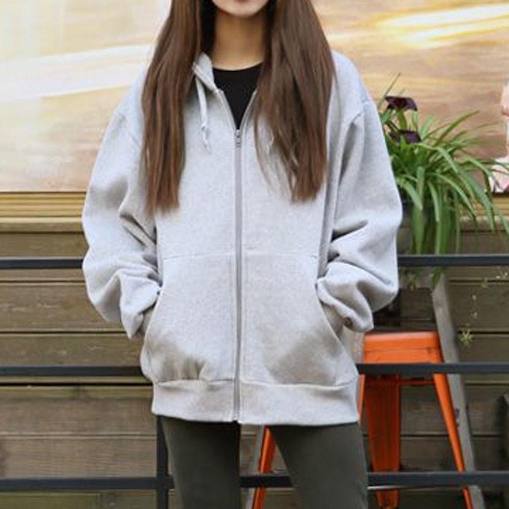 Women Hooded Fleece Long Sleeve Loose Casual Zip Pockets Solid Jacket Coat