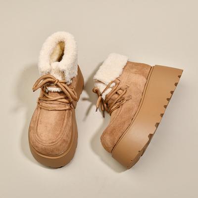 Женские зимние ботинки большого размера с мягкой подошвой, увеличивающие рост, теплые, из комбинации кожи и меха, для занятий спортом на открытом воздухе