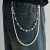 Multi functional, C letter, strawberry cherry, bag hanging keychain, pearl rhinestone, waist chain, pants chain, double chain