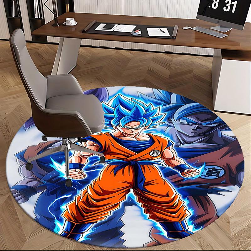 1pc Dragon Ball Z Goku Super Saiyan Blue Round Carpet - Anime Cartoon Design Chair Mat, Non-Slip Rug for Office, Home Decor, Living Room