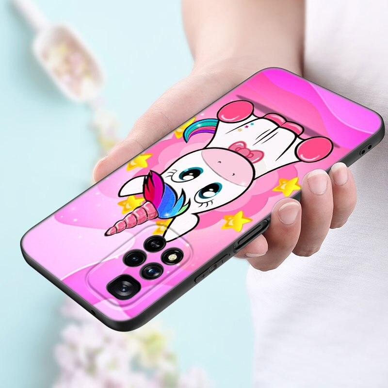 Милый чехол для телефона с мультяшным единорогом для Xiaomi Redmi Note 11 10 9 8 Pro 11T 5G 10T 10S 9S 9T 9i 9C 9A 8T Мягкий черный чехол из ТПУ Funda
