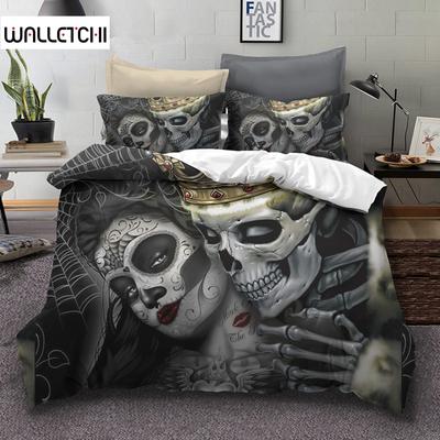 Комплекты постельного белья Sugar Skull King Beauty Kiss Skull, пододеяльник, комплект постельного белья Bohemian Print, черное постельное белье Queen Size