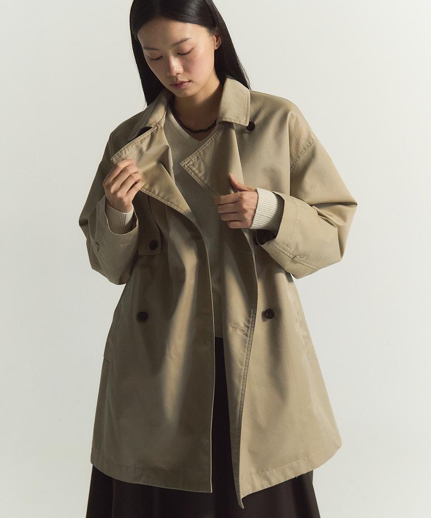 Rough Side White Label Trench Half Coat Sand Beige