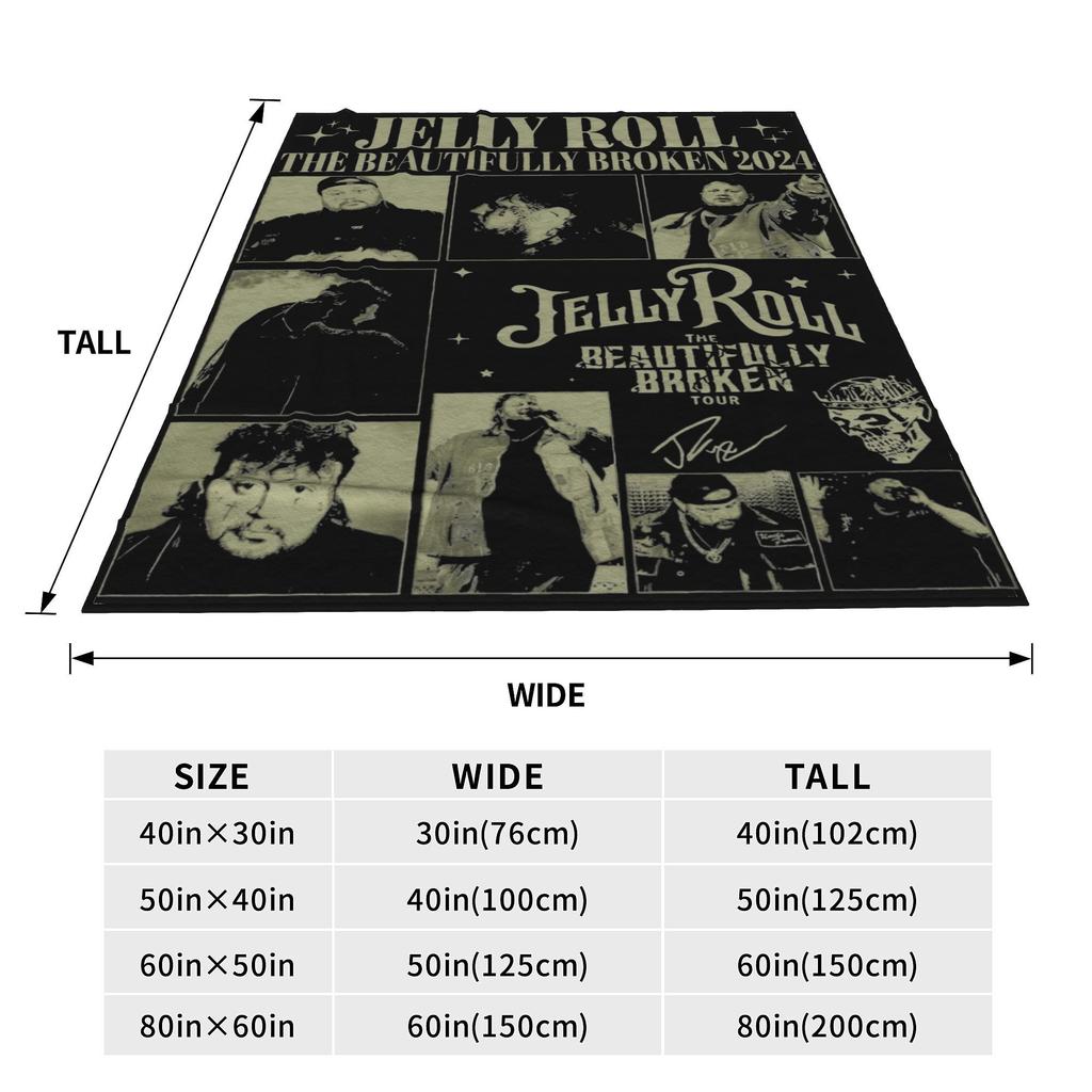 Jelly Roll 2024 Concert Blanket Warm Cozy Fluffy The Beautifully Broken Tour Throw Blankets for Couch Multiple Sizes Bedspread