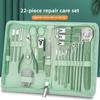 22-Piece Stainless Steel Nail Clipper and Scissors Set with Green Zipper Case
