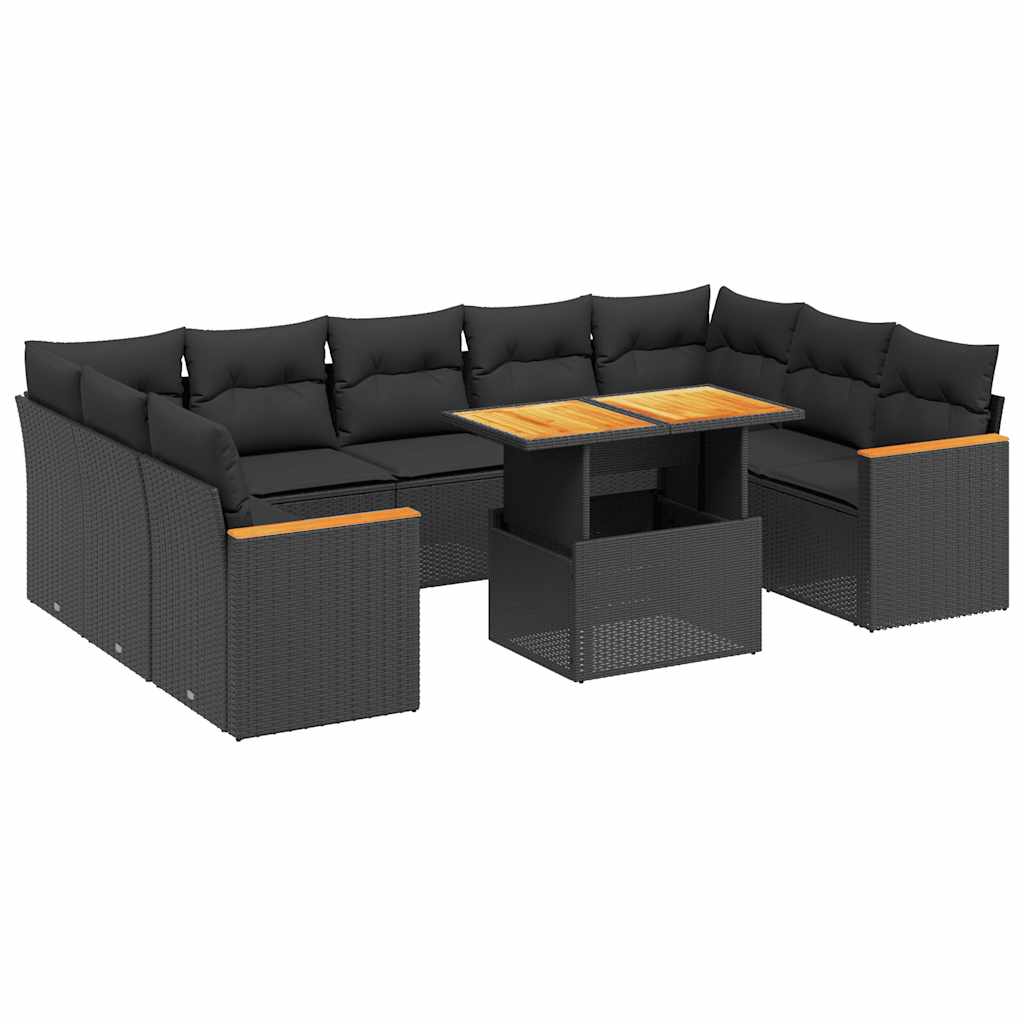 11 piece Garden Sofa Set with Cushions Black Poly Rattan