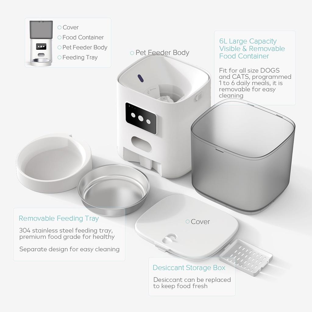 6 л Автоматическая кормушка для домашних животных Умный диспенсер для корма для собак кошек Таймер Управление через приложение WIFI Миска из нержавеющей стали Автоматическое кормление кошек собак домашних животных Товары для домашних животных