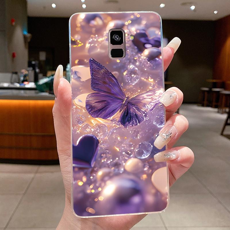 Case For Samsung Galaxy A8+ (A8 Plus) SM-A730F / A8 (2018) SM-A530F Clear Luxury Butterfly Flower Soft TPU Silicone Phone Case