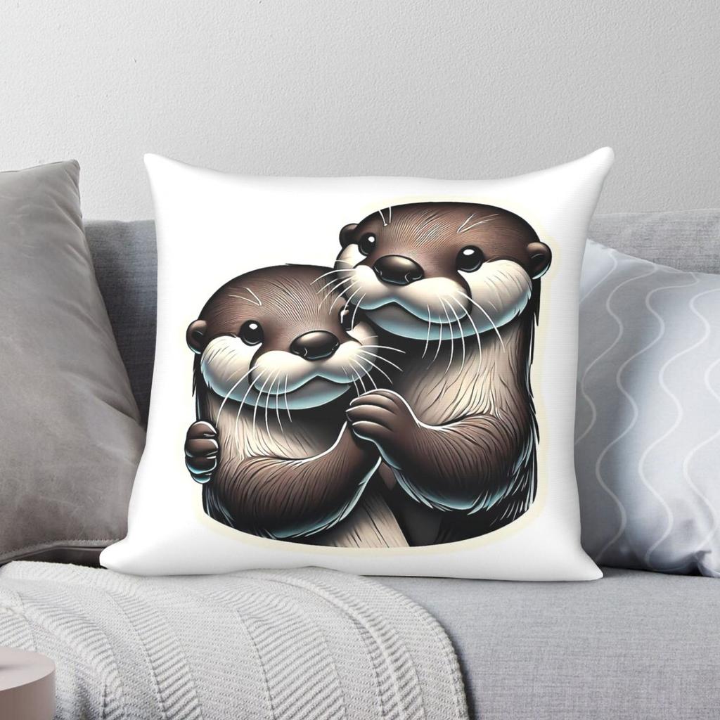 Otters Holding Hands Pillowcase Polyester Linen Velvet Pattern Zip Decorative Bed Cushion Cover Wholesale