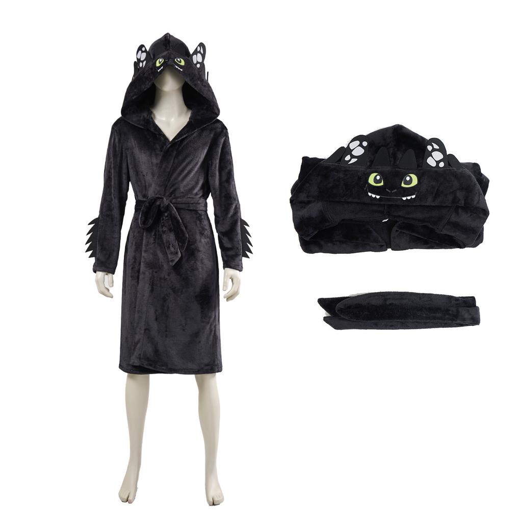 Cute Toothless Dragon Bathrobe with Hood, Soft Plush How To Train Your Dragon Robe, Family Matching Pajamas Cosplay Outfit, Factory Price