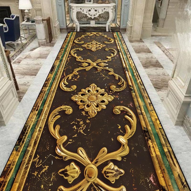 European Style Luxury Long Corridor Carpet Red Carpet Non-slip Stair Floor Mat Customizable Wedding Hall Passageway Corridor Rug
