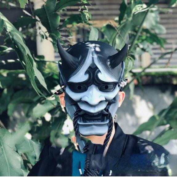 Adult Unisex Halloween Japanese Sealed Prajna Devil Hannya Noh Kabuki Demon Oni Samurai Full Face Mask Black Blue Red