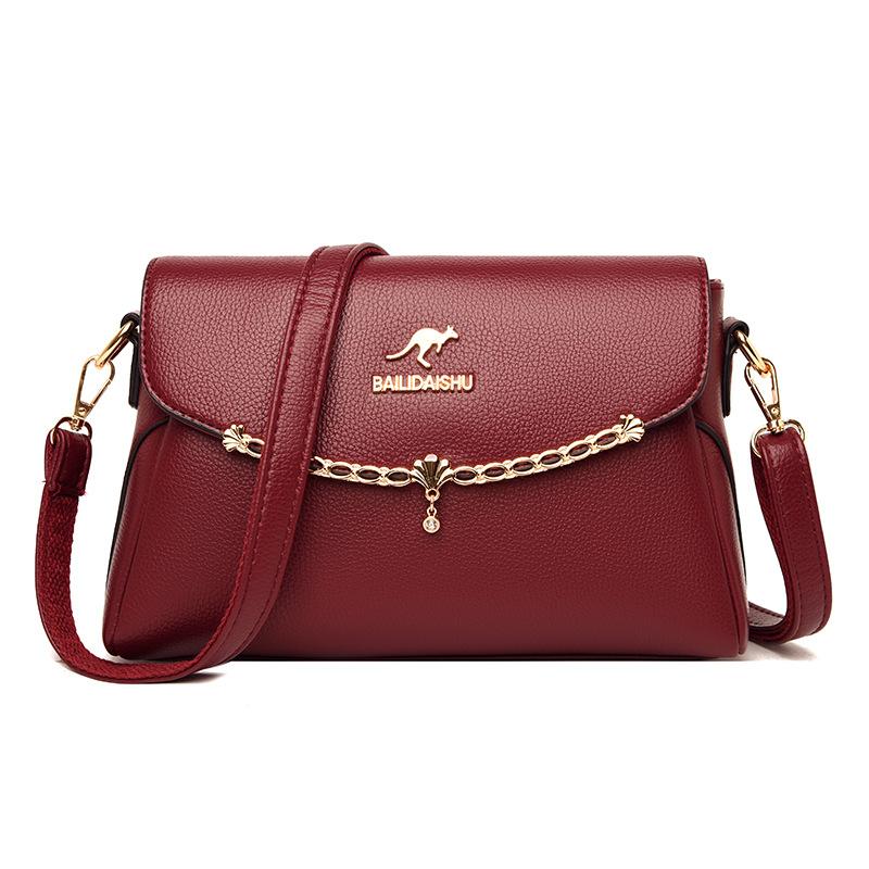 Women's Bag Fashion Soft Leather Middle-aged Mother Shoulder Bag Large Capacity Small Square Bag Women's Satchel